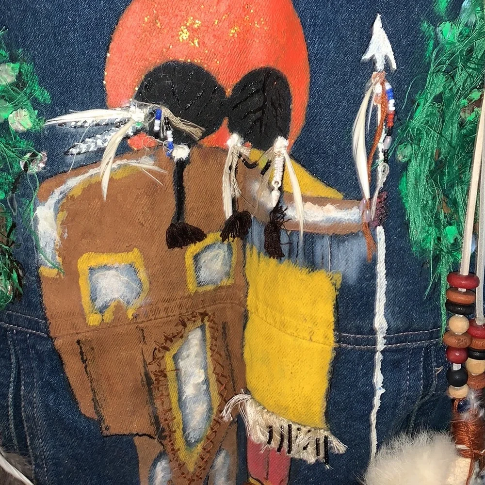 🌈Vintage 80’s Hand Painted Decorated Denim Vest - Picture 3 of 15